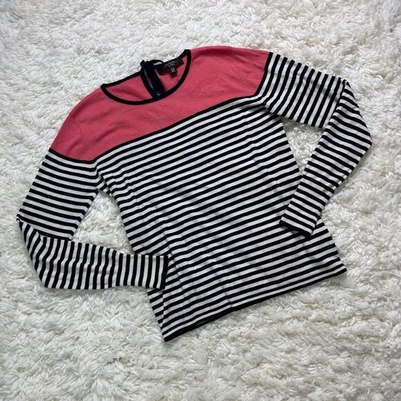 MaxMara Weekend Black & White Striped Silk Sweater with Pink Color Block - Picture 1 of 6